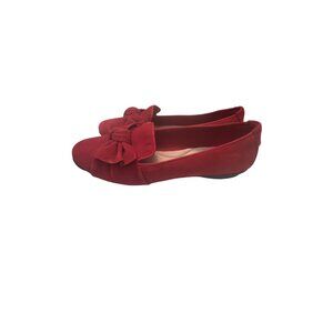 Clarks Womens Red Suede Bow Loafers Size 8 Office Classic